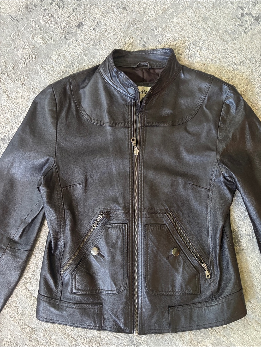 Studio Y Dark Brown Leather Moto Jacket
